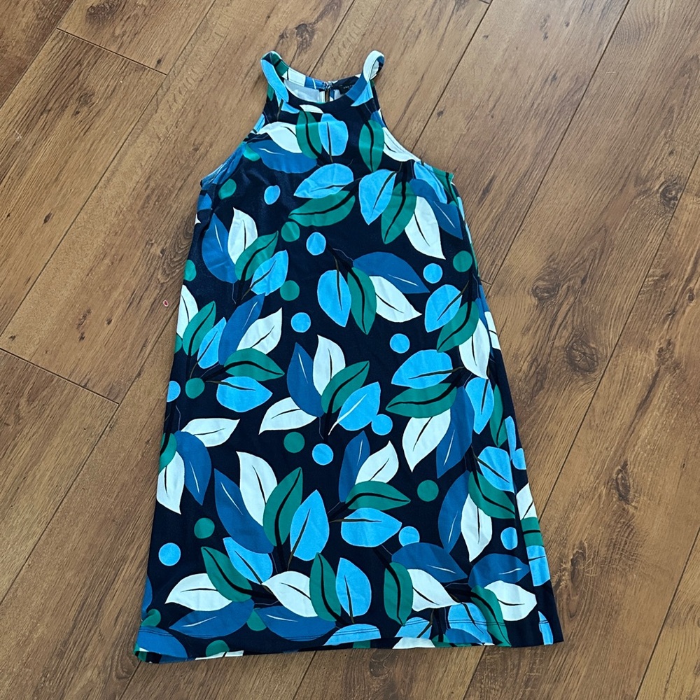 Ann Taylor Factory Petite Blue Green Printed Sleeveless Dress